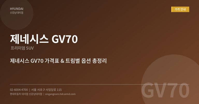 제네시스 GV70 2026년형 가격표 총정리 – 트림별 옵션, 할인 정보