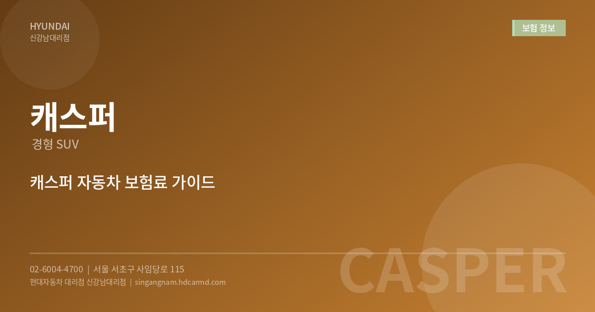 캐스퍼 보험 정보 - 현대자동차 대리점 신강남대리점